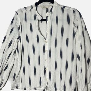 People Tree Organic Cotton Handwoven Ikat Blouse Navy/White Size 6